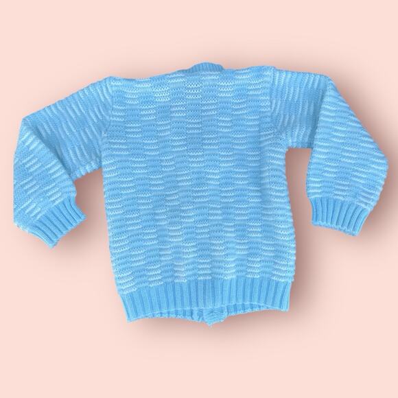 Vintage Cardigan Sweater Baby Blue & White Baby Size 12-18 Months Knit - Picture 3 of 3